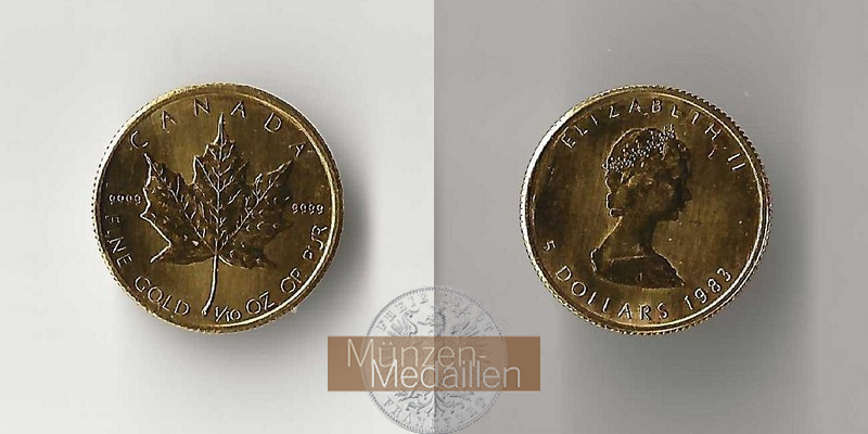 Kanada  5 Dollar MM-Frankfurt Feingold: 3,11g Ahornblatt 1983 
