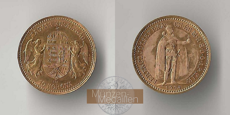 Ungarn MM-Frankfurt Feingold: 3,05g 10 Kronen 1904 