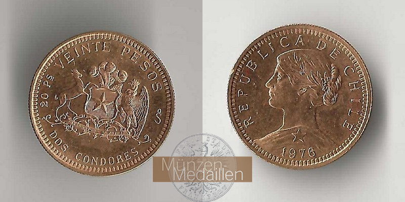 Chile MM-Frankfurt Feingold: 3,66g 20 Pesos 1976 