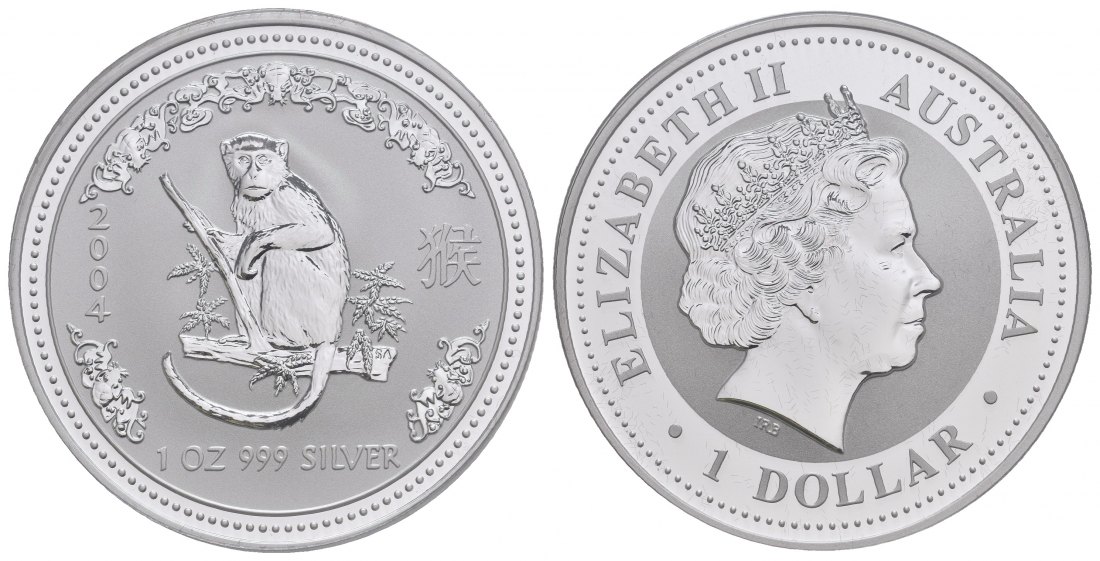 PEUS 9598 Australien 31,1 g Feinsilber. Lunar I - Jahr des Affen Dollar SILBER Unze 2008 Uncirculated (Kapsel)