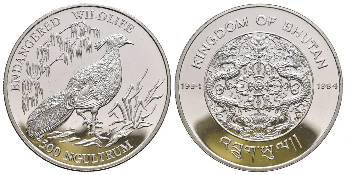 PEUS 9721 Bhutan 29,1 g Feinsilber. Kali-Fasan 300 Ngultrums SILBER 1994 Proof