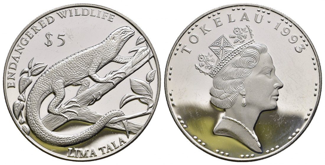 PEUS 9722 Tokelau 29,1 g Feinsilber. Gefährdete Tierwelt - Steindachner's Emo Skink 5 Tala SILBER 1993 Proof