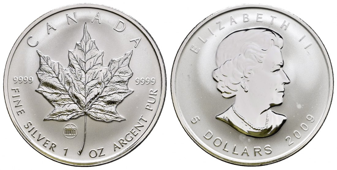 PEUS 9731 Kanada 31,1 g Feinsilber. Maple Leaf mit Privy Mark Brandenburger Tor 5 Dollars SILBER Unze 2009 Uncirculated