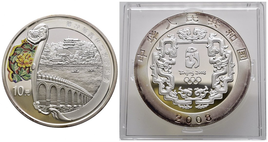 PEUS 9737 China 31,1 g Feinsilber. Olympiade Bejing - Sommerpalast 10 Yuan SILBER teilcoloriert 2008 Proof (Kapsel)