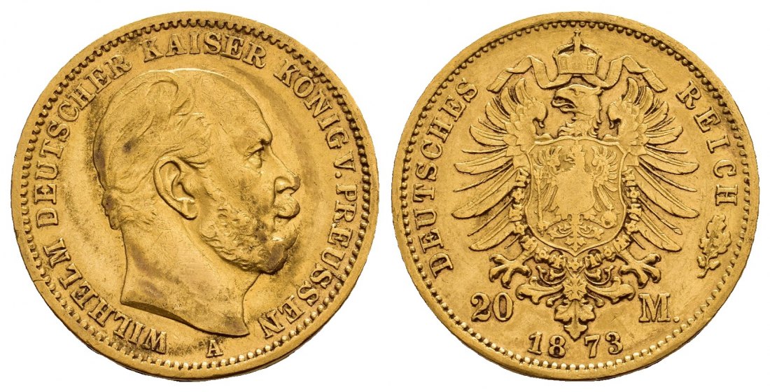 PEUS 9754 Preußen - Kaiserreich 7,16 g Feingold. Wilhelm I. (1861 - 1888) 20 Mark GOLD 1873 A Sehr schön
