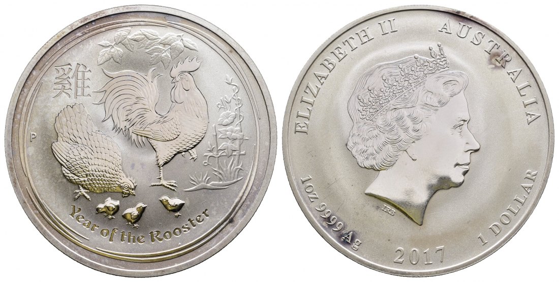PEUS 9726 Australien 31,1 g Feinsilber. Jahr des Hahns Dollar SILBER Unze 2017P Uncirculated