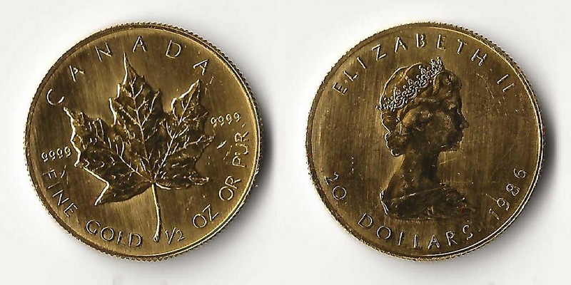 Kanada MM-Frankfurt Feingold: 15,55g 20 Dollar (Maple Leaf) 1986 