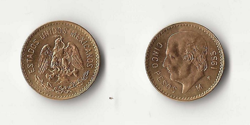 Mexiko  5 Pesos MM-Frankfurt Feingold: 3,75g Miguel Hidalgo y Costilla 1955 