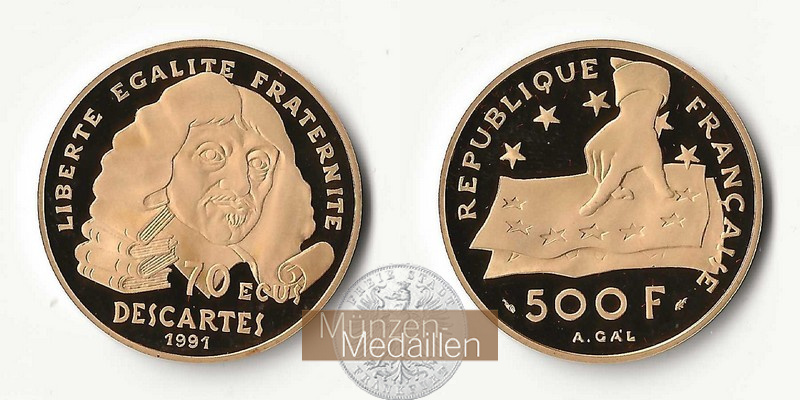 Frankreich MM-Frankfurt Feingewicht: 15,64g Gold 500 Francs 1991 
