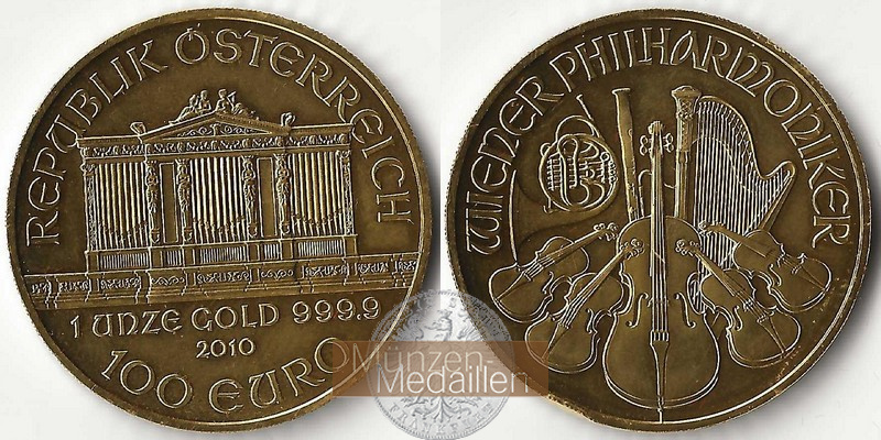 Österreich 100 Euro MM-Frankfurt Feingold: 31,1g Wiener Philharmoniker 2010 