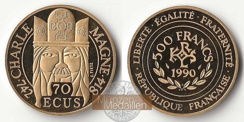 Frankreich MM-Frankfurt Feingewicht: 15,64g Gold 500 Francs 1990 
