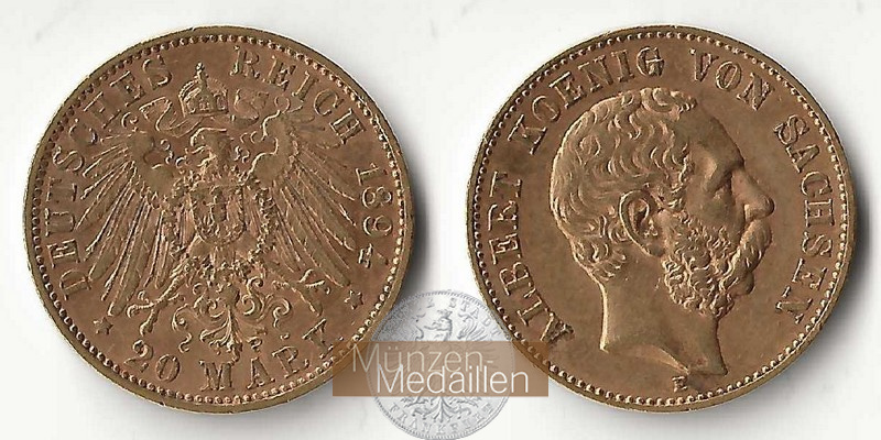 Sachsen, Kaiserreich  20 Mark MM-Frankfurt Feingold: 7,17g Albert 1873-1902 1894 E 