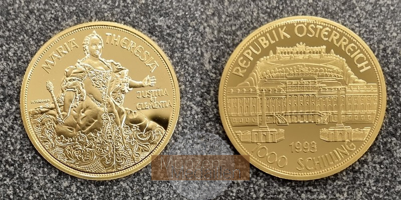 ÖSTERREICH, 2. Republik seit 1946. MM-Frankfurt Feingewicht: 16g 1.000 Schilling 1993 