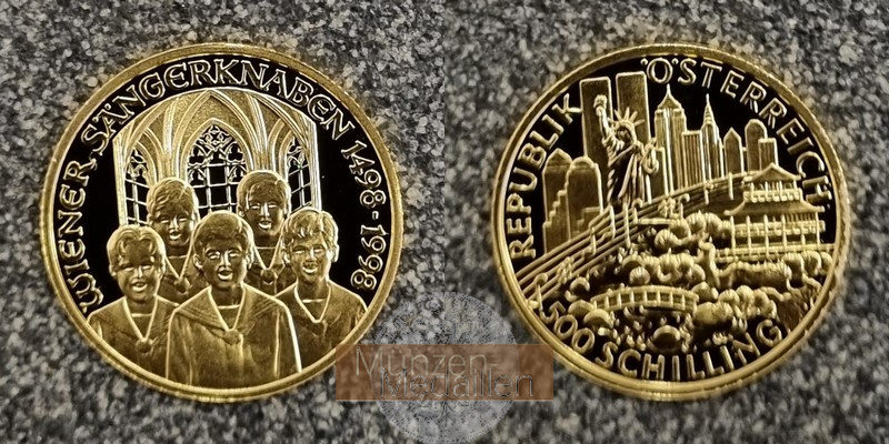 Österreich MM- Frankfurt Feingewicht: 8g Gold 500 Schilling (Gedenkmünze) 1998 