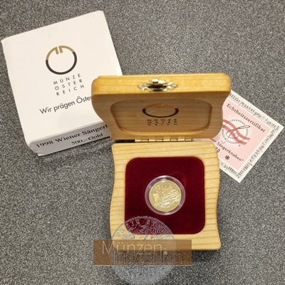 Österreich MM- Frankfurt Feingewicht: 8g Gold 500 Schilling (Gedenkmünze) 1998 