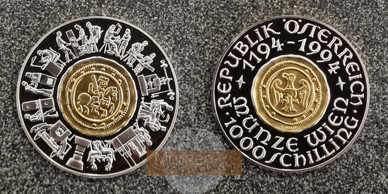 Österreich  1000 Schilling MM-Frankfurt  Feingold: 12,82g 800 Jahre Münze Wien 1994 