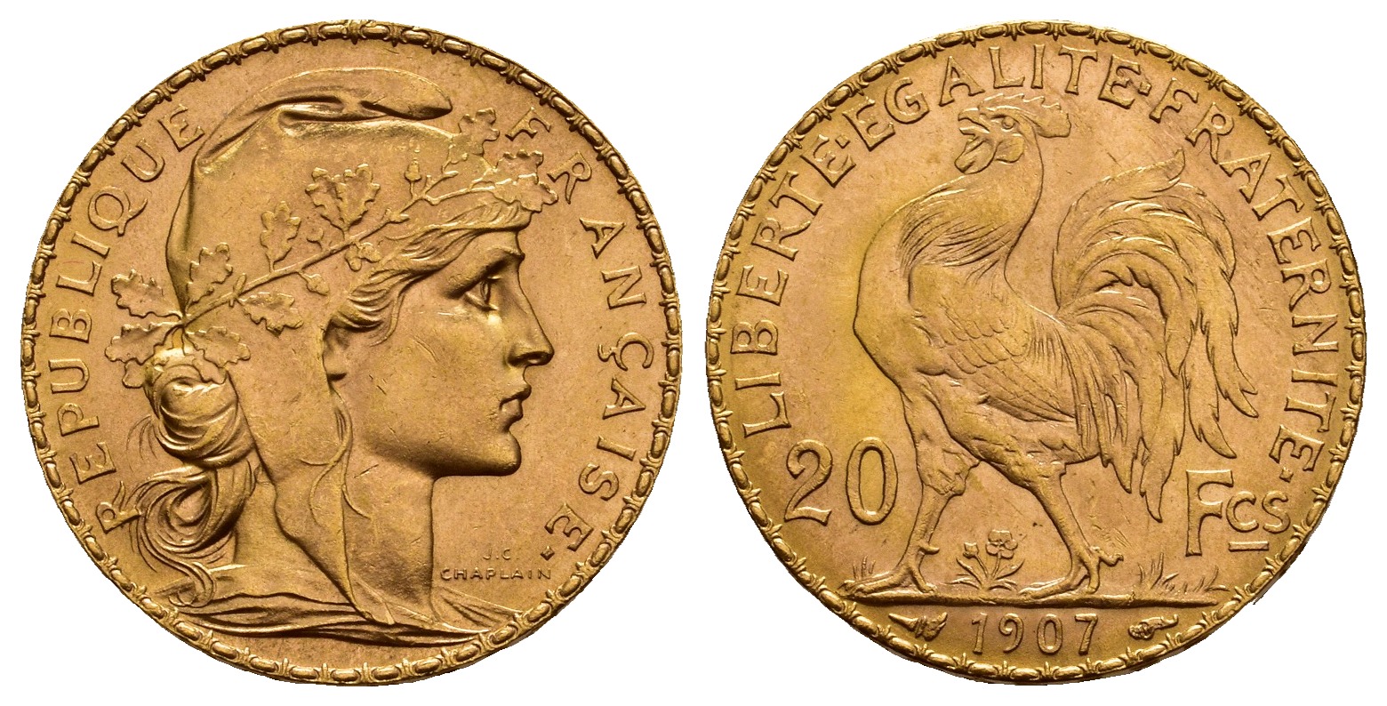 PEUS V 9758 Frankreich 5,81 g Feingold. Marianne 20 Francs GOLD 1907 Vorzüglich +
