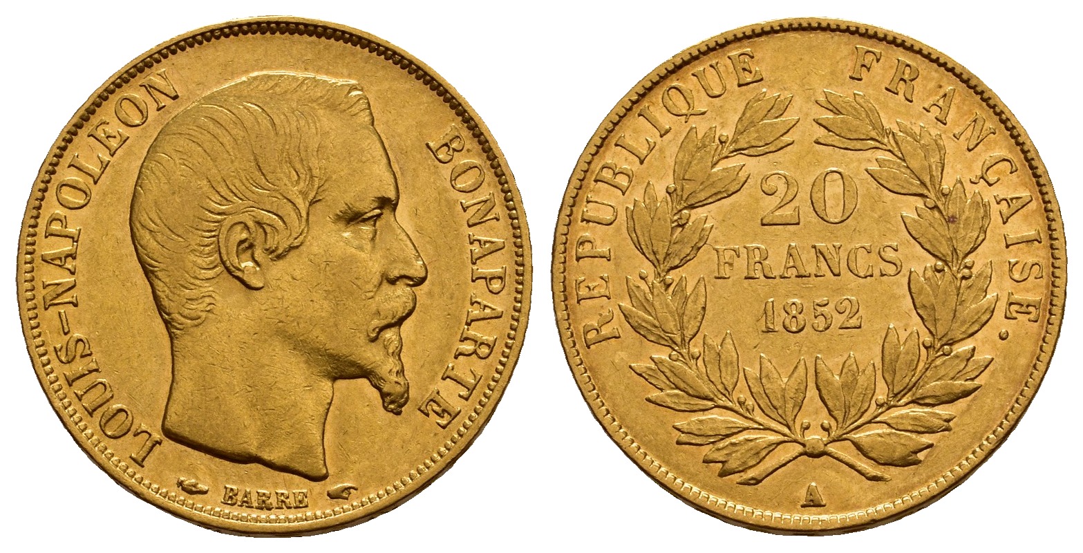PEUS V 9763 Frankreich 5,81 g Feingold. Louis Napoleon (1848 - 1852) 20 Francs GOLD 1852 A Sehr schön