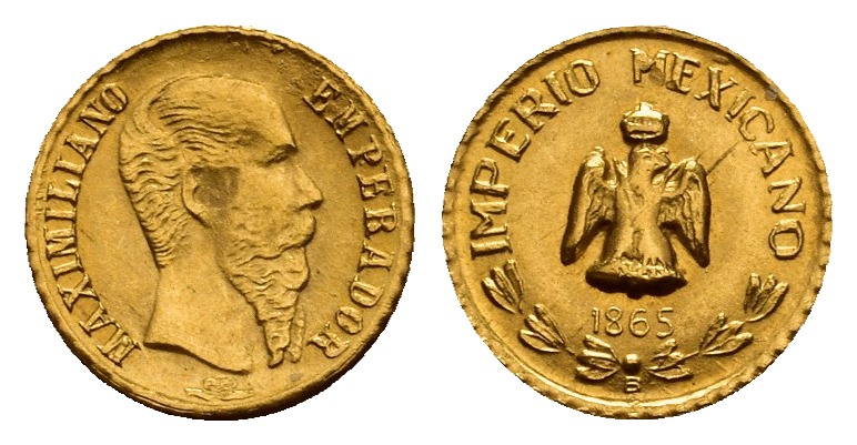 PEUS V 9768 Mexiko 0,45 g rau. Maximilian (1864-1867) Peso GOLD 1865 B Stempelglanz