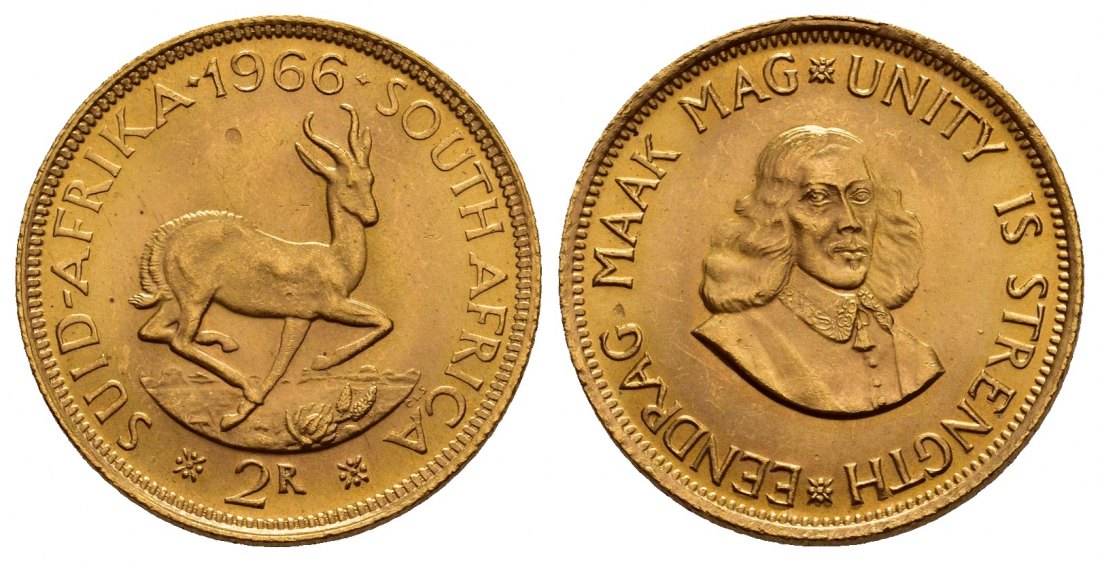 PEUS V 9771 Südafrika 7,32 g Feingold 2 Rand GOLD 1966 Kl. Kratzer, fast Stempelglanz
