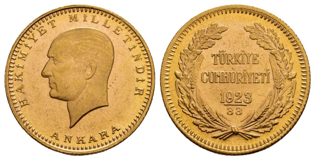 PEUS V 9774 Türkei 6,62 g Feingold. Atatürk 100 Piaster GOLD 1923-33=1956 Vorzüglich