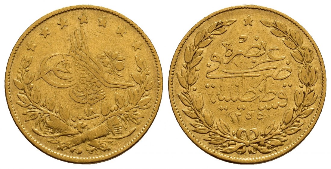 PEUS V 9776 Türkei 6,61 g Feingold. Sultan Abdul Medschid(1839-1861) 100 Piaster GOLD 1272=13.09.1855 Fast sehr schön