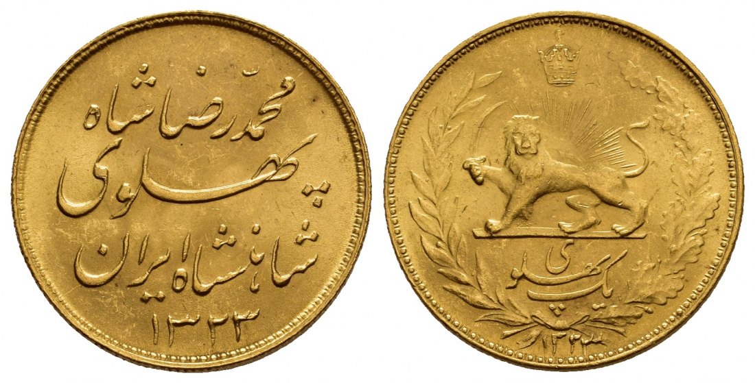 PEUS V 9777 Iran 7,32 g Feingold. Muhammad Reza Pahlawi (1942-1979) Pahlavi GOLD 1323 = 1944 Fast Stempelglanz