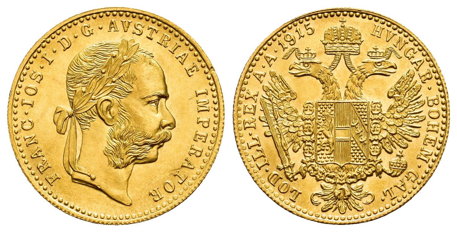 PEUS V 9779 Österreich 3,44 g Feingold. Franz Joseph I. (1848 - 1916) 1 Dukat (off.NP) GOLD 1915 Stempelglanz