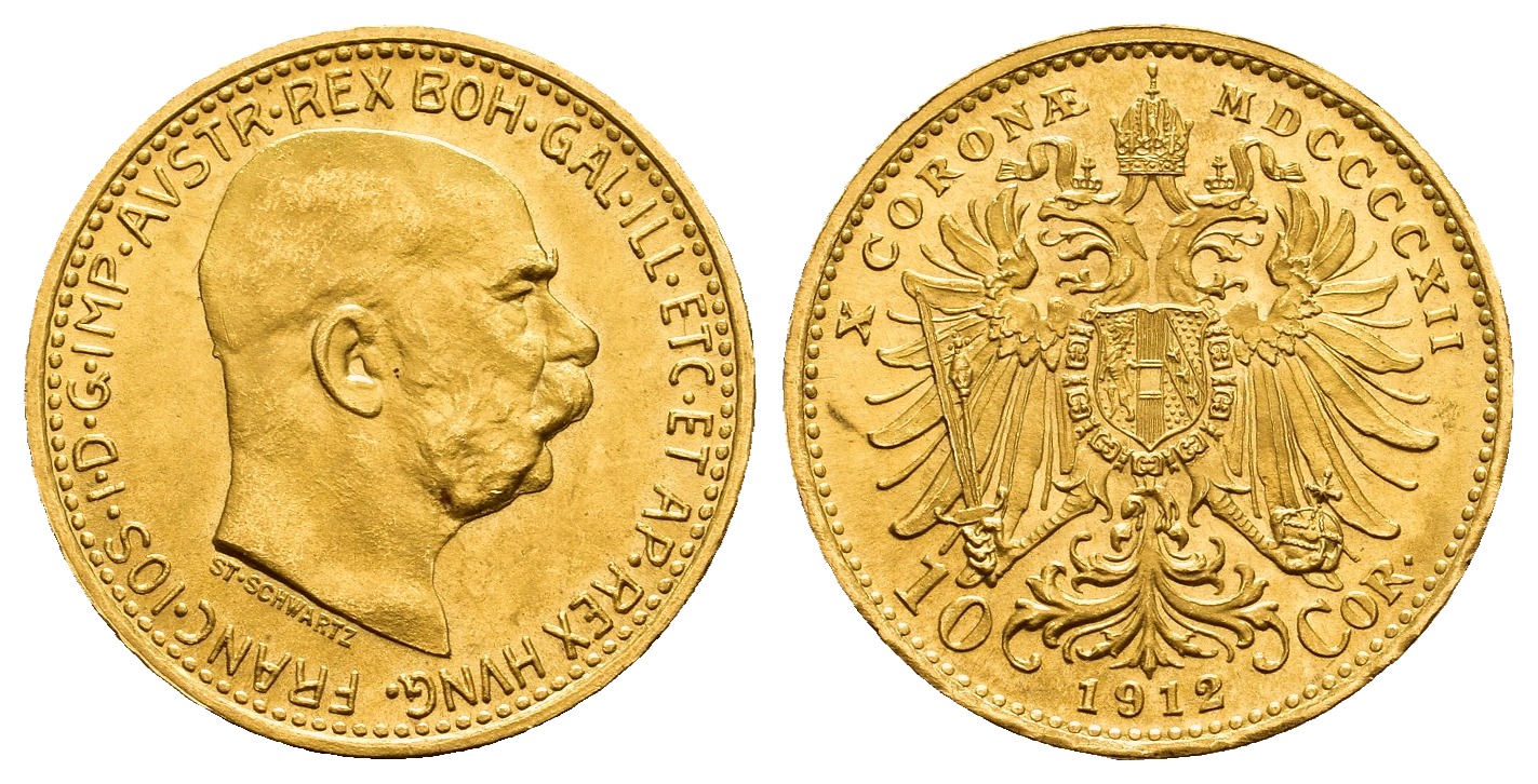 PEUS V 9786 Österreich 3,05 g Feingold. Franz Joseph I. (1848 - 1916) 10 Kronen GOLD 1912 (off. NP) Stempelglanz