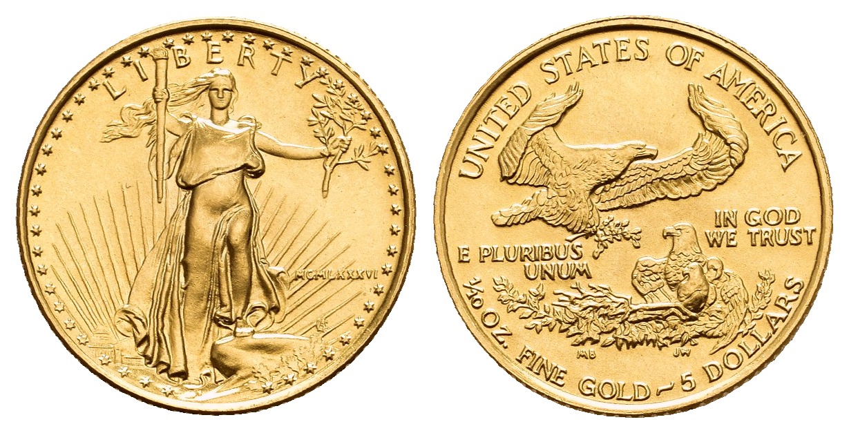 PEUS V 9789 USA 3,11 g Feingold 5 Dollars GOLD 1/10 Unze 1986 Stempelglanz