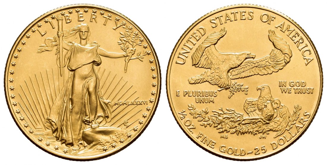 PEUS V 9791 USA 15,55 g Feingold 25 Dollars GOLD 1/2 Unze 1986 Stempelglanz