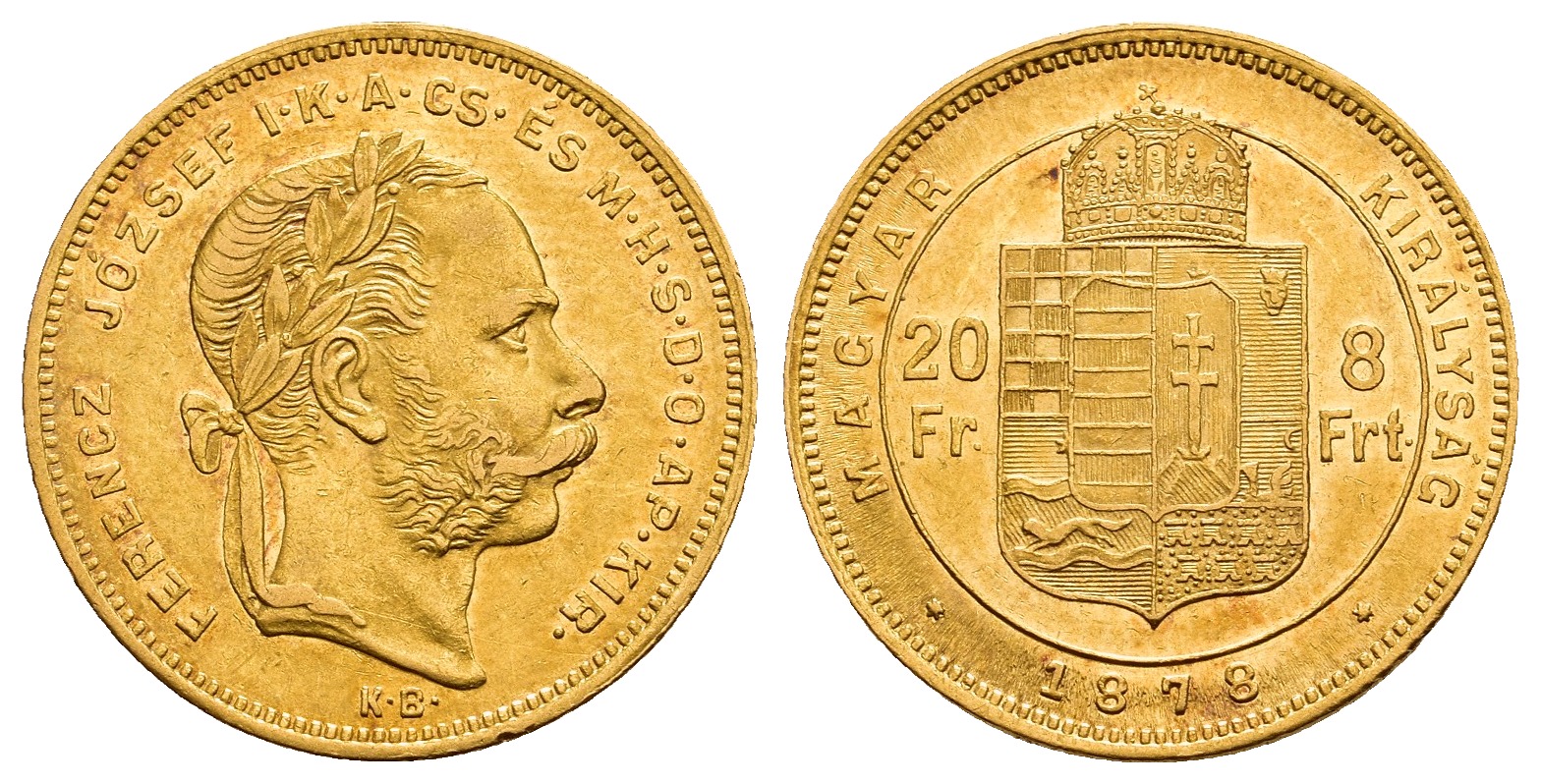 PEUS V 9794 Ungarn 5,81 g Feingold. Kremnitz 8 Forint GOLD 1878 KB Sehr schön / Vorzüglich
