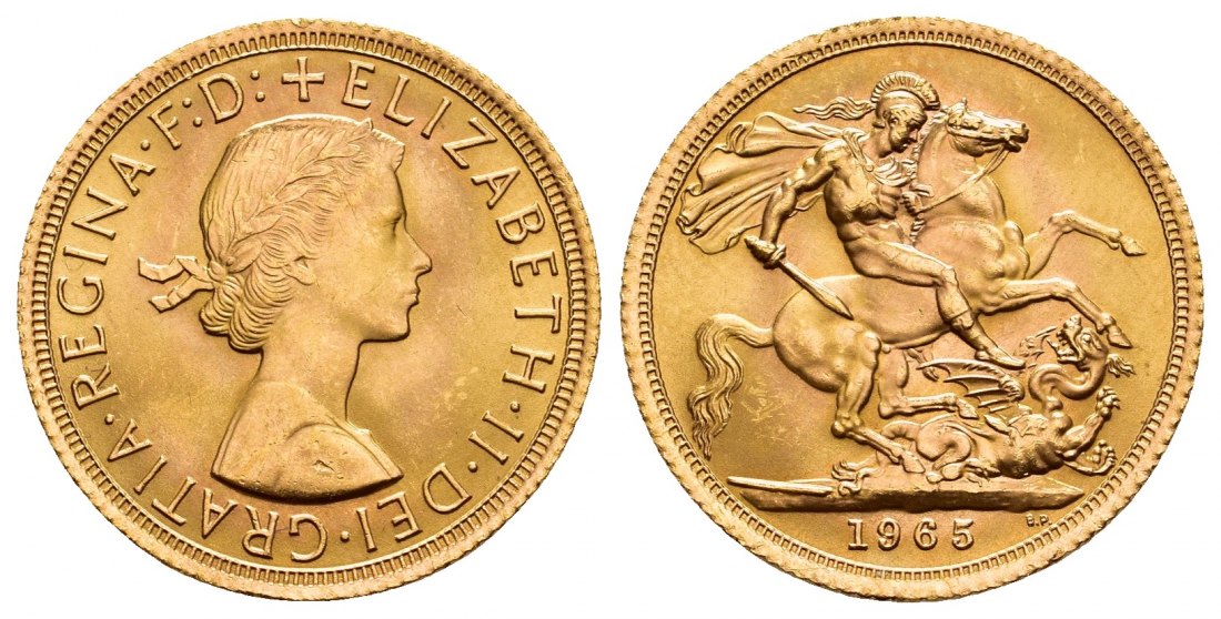 PEUS V 9800 Grossbritannien 7,32 g Feingold. Elisabeth II. Sovereign GOLD 1965 Vorzüglich / Fast Stempelglanz