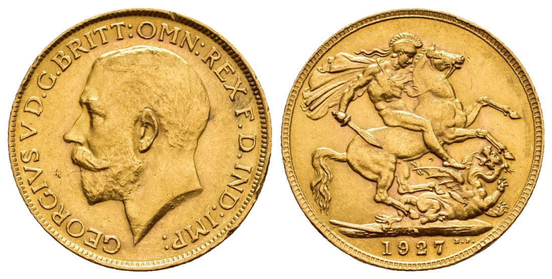 PEUS V 9801 Grossbritannien / Südafrika 7,32 g Feingold. Georg V. (1910 - 1936) Sovereign GOLD 1927 SA Pretoria Randfehler, Vorzüglich