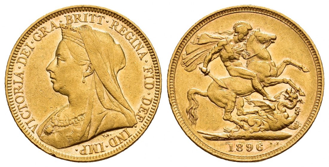 PEUS V 9803 Großbritannien / Australien 7,32 g Feingold. Melbourn. Victoria (1837 - 1901) mit Witwenschleier Sovereign GOLD 1896 M Sehr schön / Vorzüglich