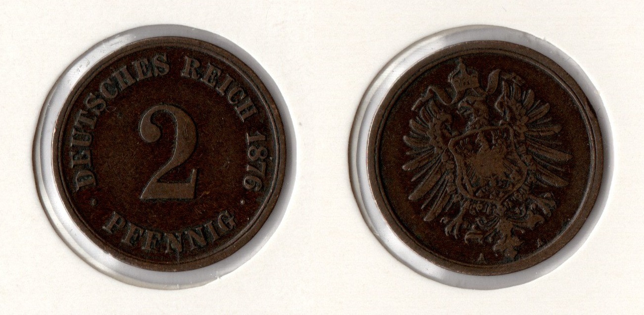  Kaiserreich 2 Pfennig 1876 -A- Sehr Schön Jaeger 2.   