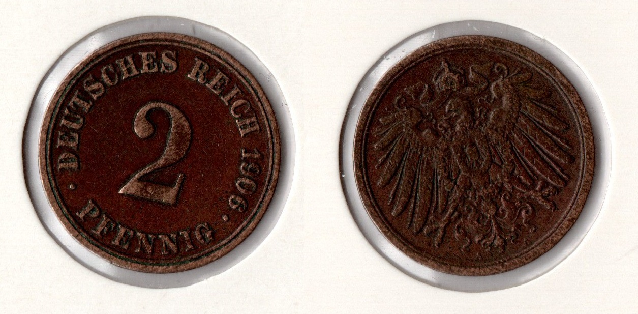  Kaiserreich 2 Pfennig 1906 -A- Sehr Schön Jaeger 11.   