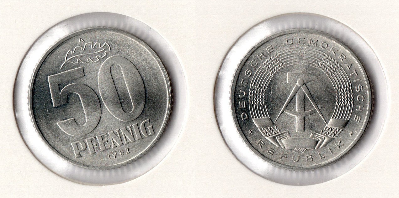  DDR 50 Pfennig 1982 -A- Unc./Stgl. Jaeger 1512.   