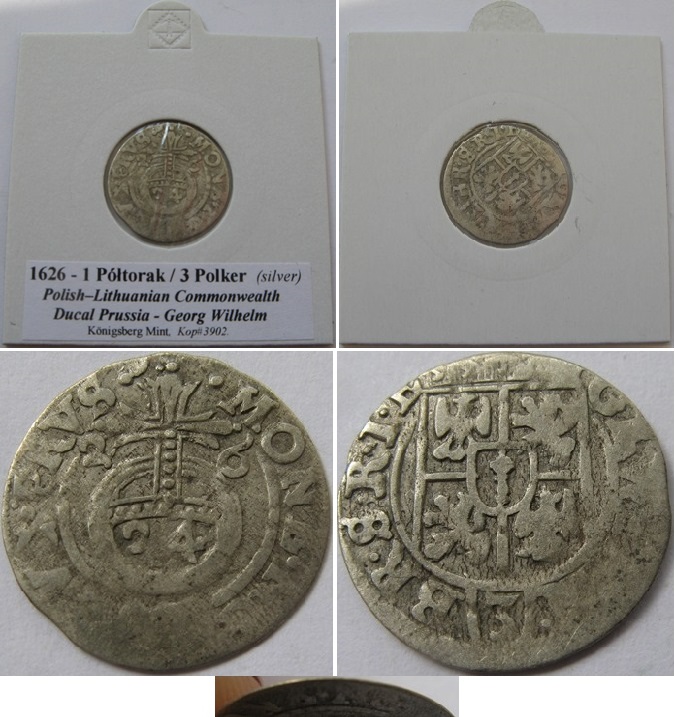  1626-1 Półtorak/3 Polker-Ducal Prussia (Fief of Poland)-silver coin- Königsberg Mint   