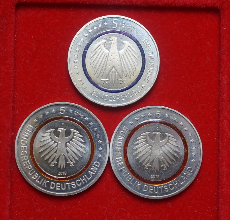  Euro, Bund 3x 5 € mit Polymerring   