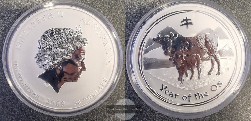  Australien  30 Dollar 2009 Lunar II Ochse  FM-Frankfurt  Feinsilber: 1.000g   
