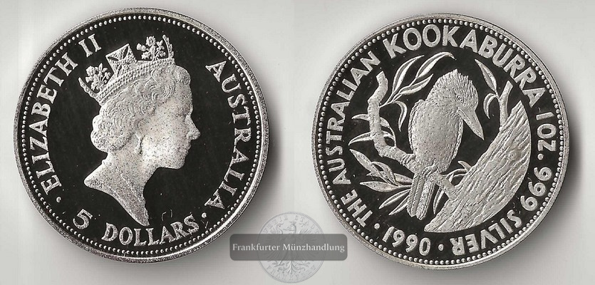  Australien,  1 Dollar 1990 Kookaburra  FM-Frankfurt   Feinsilber: 31,1g   