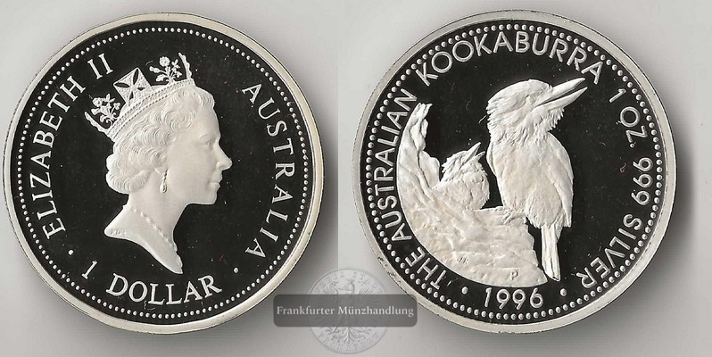  Australien,  1 Dollar 1996 Kookaburra  FM-Frankfurt   Feinsilber: 31,1g   