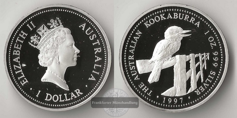  Australien,  1 Dollar 1997 Kookaburra  FM-Frankfurt   Feinsilber: 31,1g   
