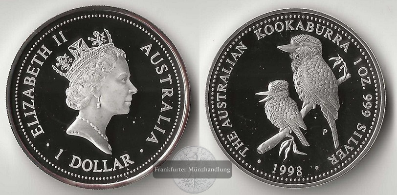  Australien,  1 Dollar 1998 Kookaburra  FM-Frankfurt   Feinsilber: 31,1g   