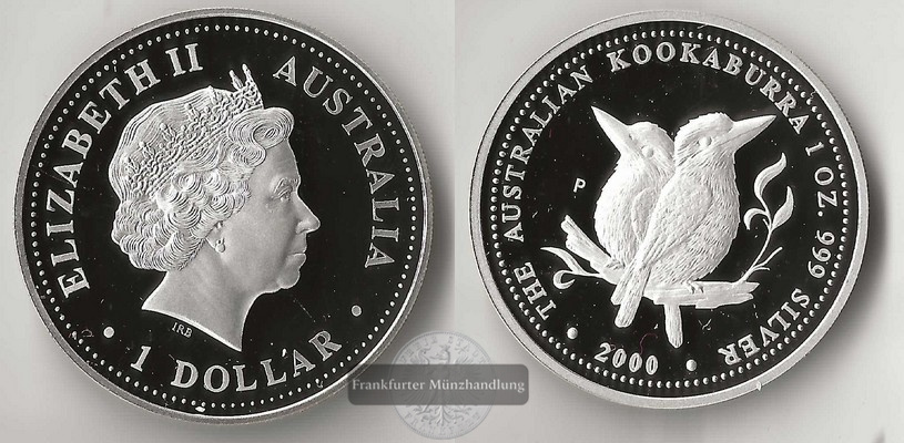 Australien,  1 Dollar 2000 Kookaburra  FM-Frankfurt   Feinsilber: 31,1g   