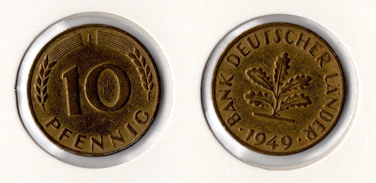  BRD 10 Pfennig 1949 -J- BDL sehr schön   