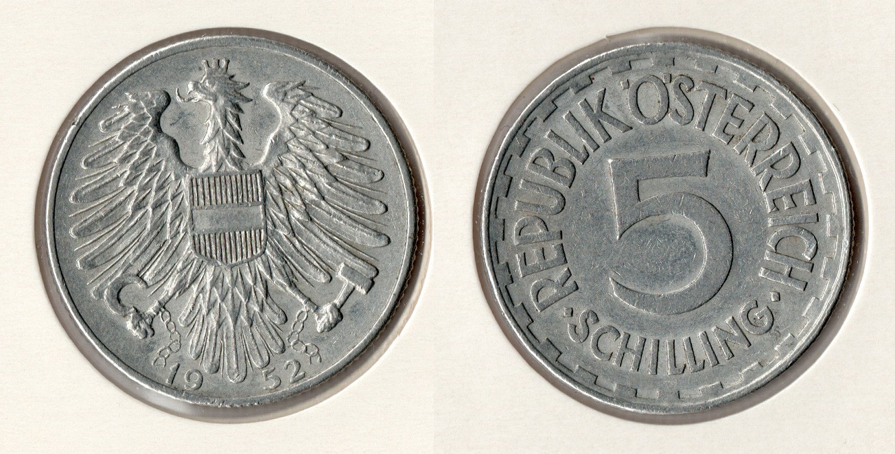  Österreich 5 Schilling 1952 (Alu) sehr schön   