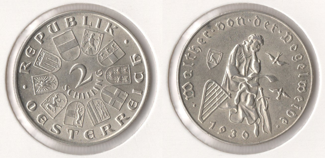  Österreich 2 Schilling 1930 (Silber) Walther von der Vogelweide vz/ Bfr./ Stgl   