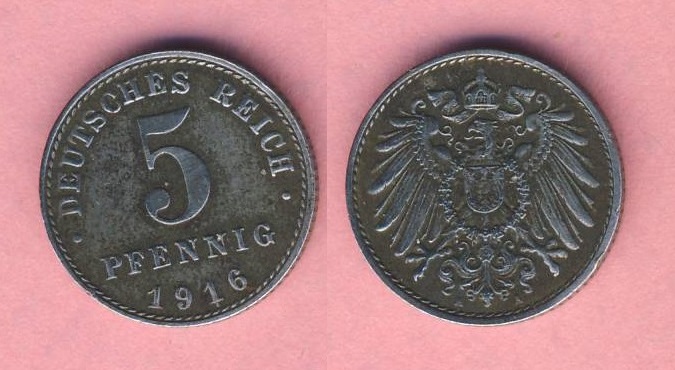  Kaiserreich 5 Pfennig 1916 A Eisen Top   